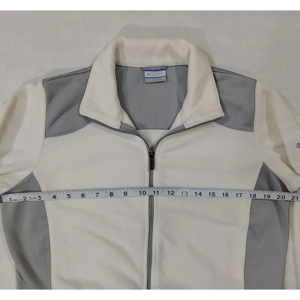 Columbia Sportswear Full Zip Fleece Jacket Womens Size Medium White Gray Pockets - Picture 10 of 16